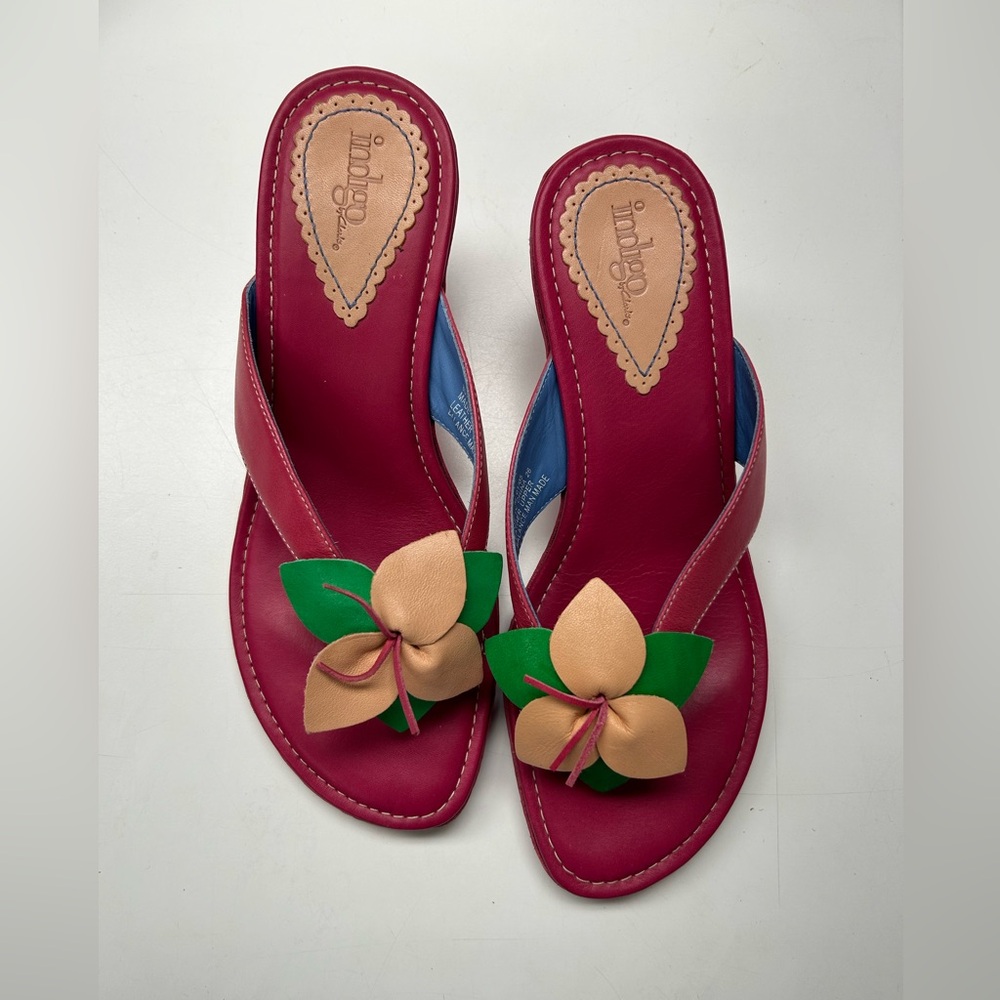 Indigo by Clark’s Pink and Green Slip-On Sandals with Bow Detail